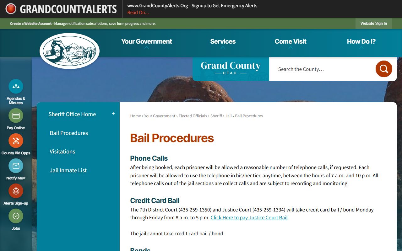 Grand County bond and court records after arrest information