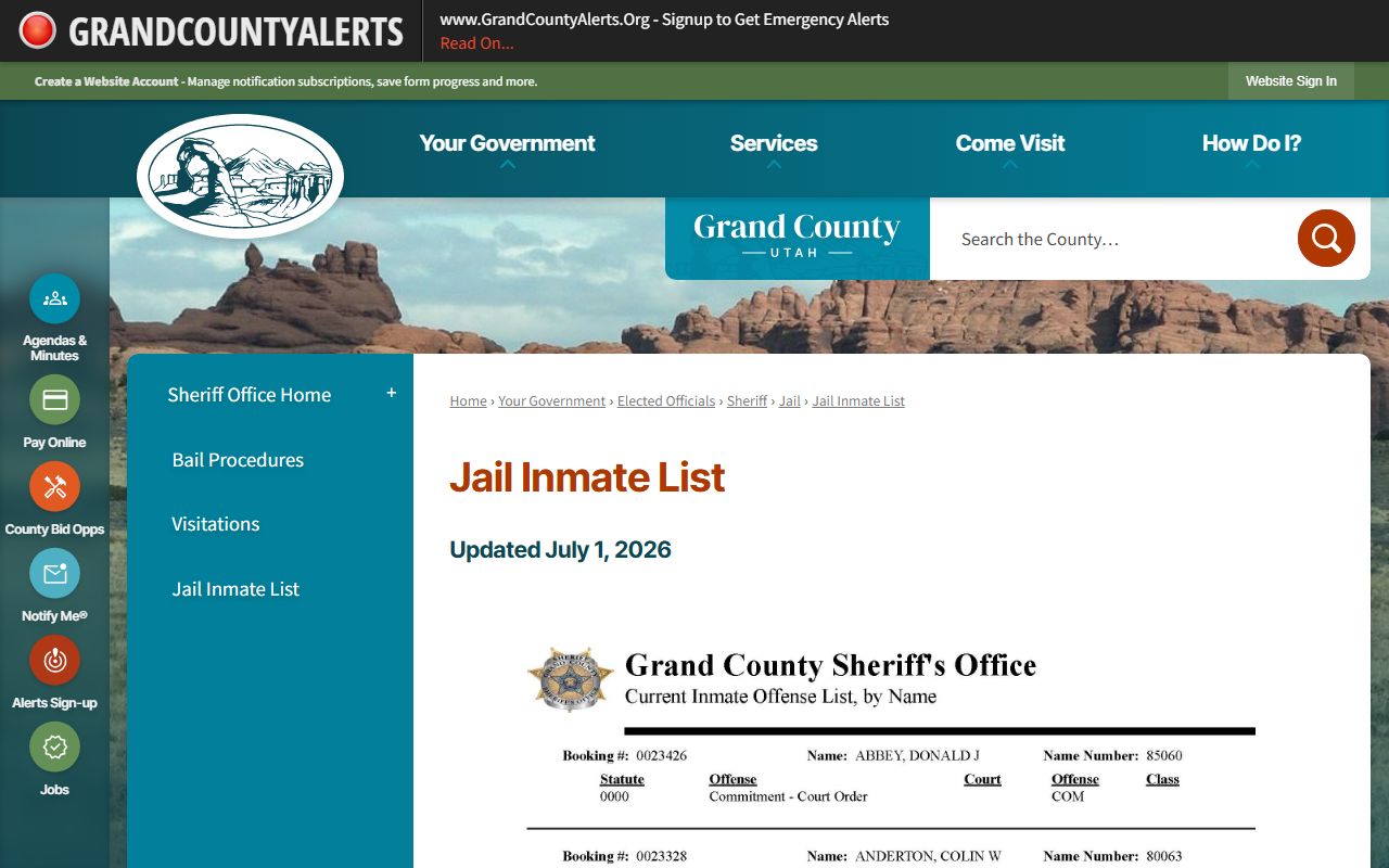 Grand County inmate population jail inmate list page